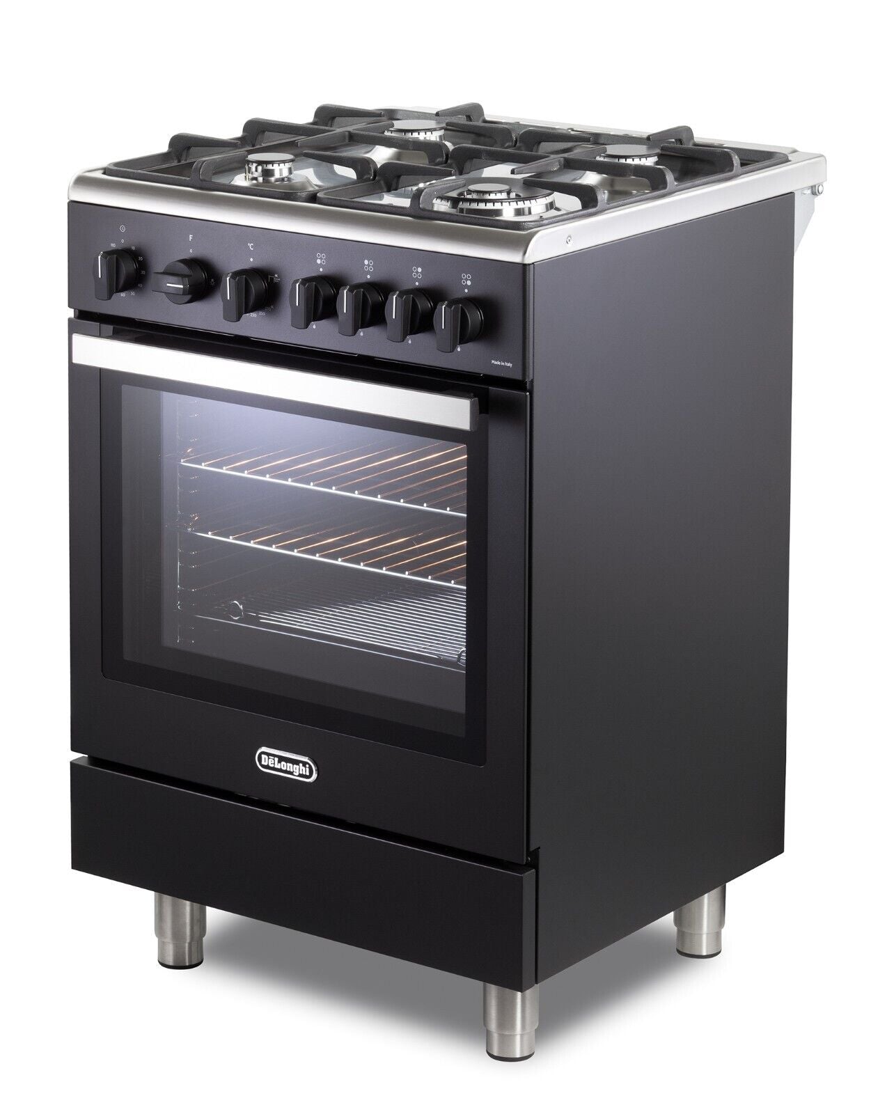 DeLonghi DSC 626 G 1 BL 60cm Modern Single Cavity Gas Range Style Cooker Black spareparts4cookers